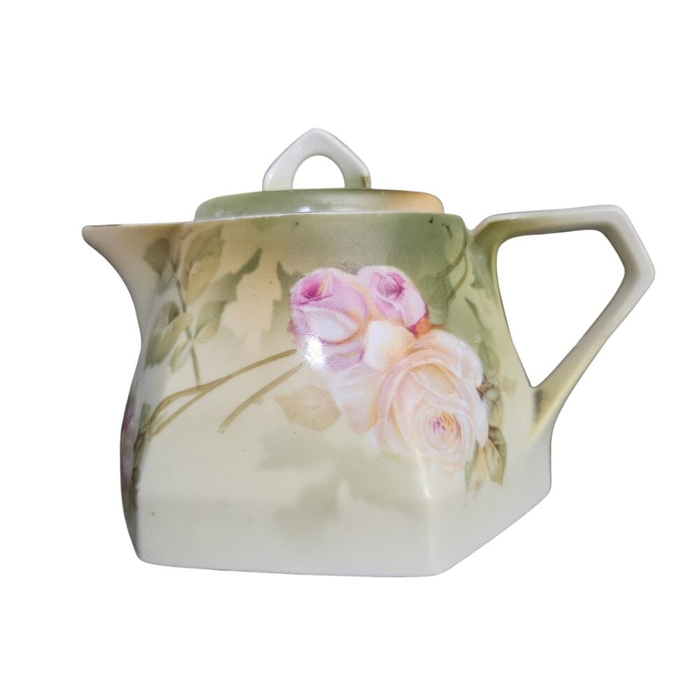Antique Manufacture Piebout Limoges Mini Teapot Pink Roses Gold Trim France